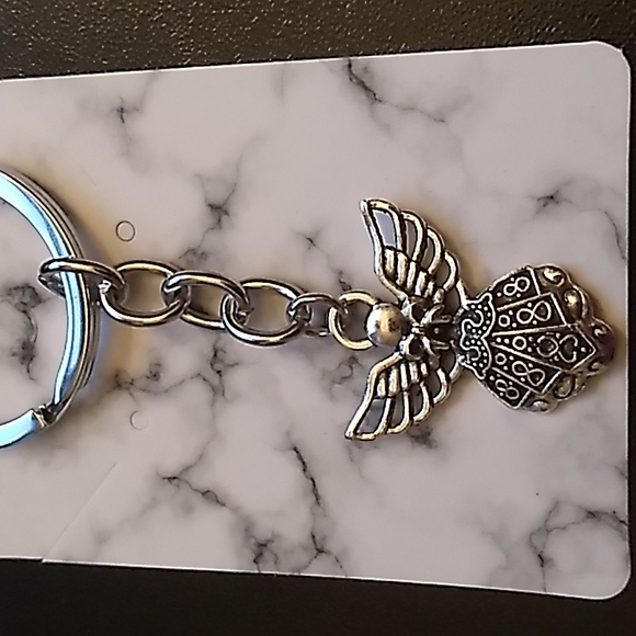 Phaeton Silver Tone Guardian Angel Charm Keychain 1 x 3 1/4 inch total w keyring - Picture 2 of 9